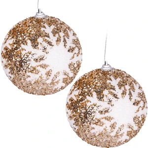 Yılbaşı Topu Pullu Beyaz Kar Tanesi Şekilli 2'li Paket Şampanya 9 Cm.