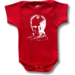 Betül Bebek Kısa Kollu Atatürk Baskılı Organik Pamuk Çıtçıtlı Bebek Body&zıbın