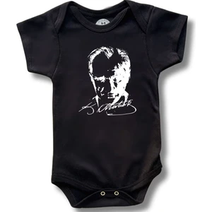 Betül Bebek Kısa Kollu Atatürk Baskılı Organik Pamuk Çıtçıtlı Bebek Body&zıbın