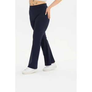 Curve Büyük Beden Fitilli Ispanyol Paça Şardonlu Polarlı Yüksek Bel Toparlayıcı Lacivert Tayt