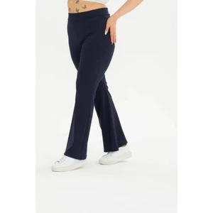 Curve Büyük Beden Fitilli Ispanyol Paça Şardonlu Polarlı Yüksek Bel Toparlayıcı Lacivert Tayt