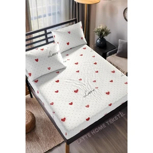 Latte Tekstil Mocha Love & Kalp Desenli Pamuklu Ranforce Kumaş Lastikli Çarşaf Takımı (Tek-Çift-Battal Ebat)