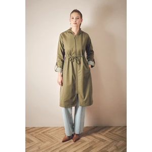 Basic Beli Lastikli Kolu Katlamalı Kapüşonlu Trençkot