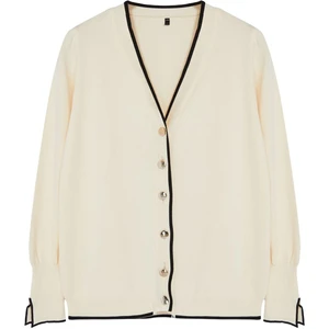 Kadın Büyük Beden Moda Şık Regular V Yaka Uzun Kol Düz Triko Hırka