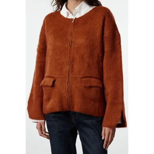Kadın Moda Şık Regular Bisiklet Yaka Regular Yumuşak Dokulu Mont Triko Hırka