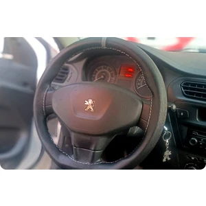 Dikişli Deri Direksiyon Kılıfı Damarlı Deri Gri Yüzük Gri Dikiş Peugeot 301 Için