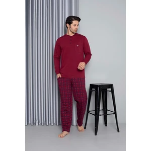 Erkek 3 Düğme Göğüs Cepli Pamuk  2 Iplik Kışlık Cepli Uzun Kol Pijama Takımı