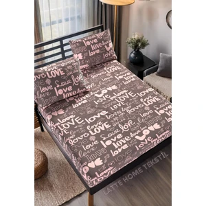 Latte Tekstil Mocha Love Desenli Pamuklu Ranforce Kumaş Lastikli Çarşaf Takımı Tek-Çift-Battal Ebat