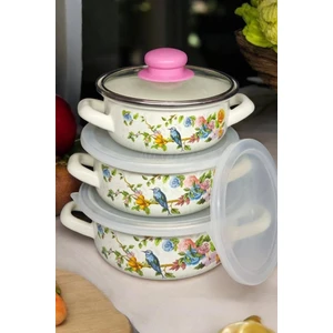 Italyan Betül 3'lü Emaye Tencere Seti 14/16/18 cm - Ister Pişir Ister Sakla