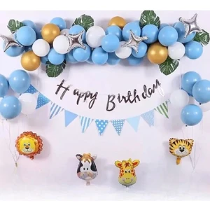 Bkmc Party Mavi Balon Safari Folyo Kafalı Doğum Günü Balon Parti Seti Süsü
