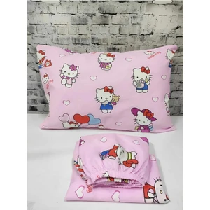 Mert Collection Çarşı Hello Kitty Pamuklu Kumaş Lastikli Çarşaf Takımı