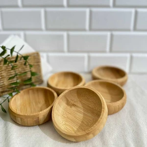 Bambu Yuvarlak Çerezlik Bambu Çerez Kasesi Bambu Sos Kasesi 3 Adet