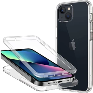 Apple iPhone 15 Kılıf 360 Şeffaf Ön Arka Korumalı Şeffaf Silikon