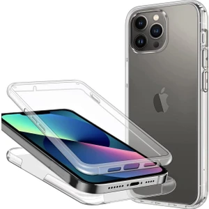Apple iPhone 15 Pro Max Kılıf 360 Şeffaf Ön Arka Korumalı Şeffaf Silikon