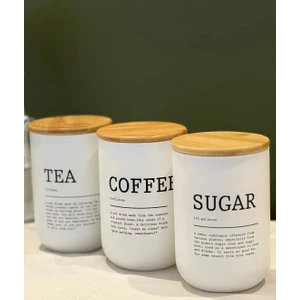 Üçlü Bambu Kapaklı Cam Kavanoz Seti Çay Şeker Kahve Kavanozu 3lü Kavanoz (Tea-Coffee-Sugar)