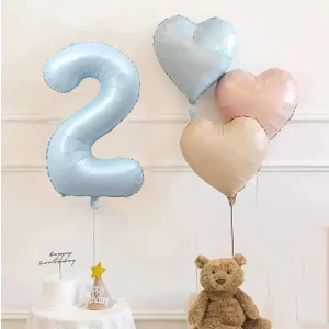 Bkmc Party Yaş Mavi Rakam Folyo Balon Retro Mavi Pembe Satin Kalp Folyo Balon Doğum Günü Balon Seti