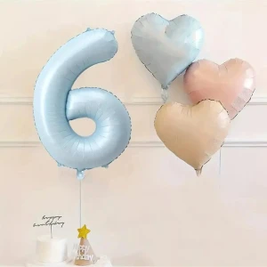 Bkmc Party Yaş Mavi Rakam Folyo Balon Retro Mavi Pembe Satin Kalp Folyo Balon Doğum Günü Balon Seti