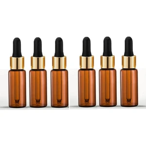 Kahverengi Cam Damlalıklı Şişe - Medikal Şişe Altın Renk Kapaklı 30 ml x 6 Adet