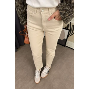 Taş Rengi Boyfit Kesik Paça Jean