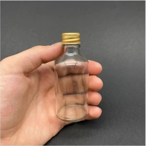 Küçük Gold Metal Kapaklı Çok Amaçlı Cam Shot Şişesi 50 ml x 10 adet