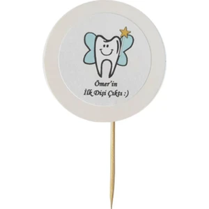 Beyhan Bayhan 20 Adet Kişiye Özel Mavi Yuvarlak Bayraklı Diş Buğdayı Kürdanı 6,5 cm - Toothpick