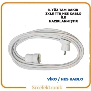 Tekli  1.5 Hes Kablo Seyyar (12 Ile 40 Metre Arası) Topraklı Uzatma ( 3X1.5 Hes Kablo Tam Bakır) Ttr Kablo Tseli Ho5Vv-F
