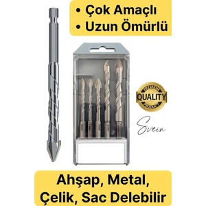 Elmas Ahşap Metal Sac Demir Çelik Delebilen Çok Amaçlı Matkap Ucu Seti 5 Parça Kırılmaz