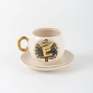 Bsk Ceramics Handmade Harfli Melek Kahve Fincanı Siyah E Harfi