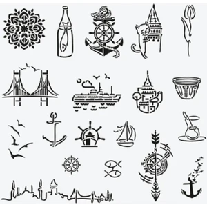 Airbrush Tattoo Geçici Dövme Şablon Seti - 19 Desen - Spreysiz - Sadece Şablon