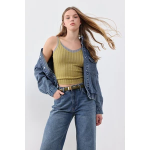 Koyu Mavi Cep Detaylı Denim Bomber Ceket