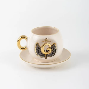 Bsk Ceramics Handmade Harfli Melek Kahve Fincanı Siyah G Harfi