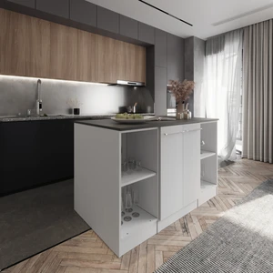 T Designo Reina Mutfak Adası Alt Modül 120 cm Beyaz -Antrasit Tezgah Dahil