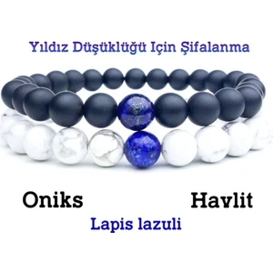 Sertifikalı   Öğrenci Doğal Lapis Lazuli,havlit ,oniks Yıldız Düşüklüğü Için Şifalanma Bileklik 8mm
