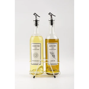 Beyaz Standlı Akıtıcılı Şeffaf 750 ml Beyaz Etiketli Yağlık Yağdanlık