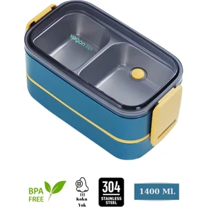 Vagonlife- Horly Iki Katlı Paslanmaz Çelik Kolay Kilitlenir Sefer Tası (Lunch Box) - 1400 Ml.