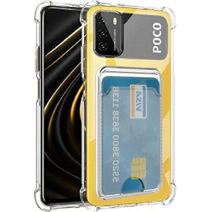 Xiaomi Poco M3 Kılıf Kamera Korumalı Kartlıklı Setra Şeffaf Silikon