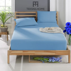 Teksnil Home | Ranforce | Pamuklu Mavi Tek Kişilik Ekonomik Lastikli Çarşaf | 8 Renk | Fıtted | 90X190