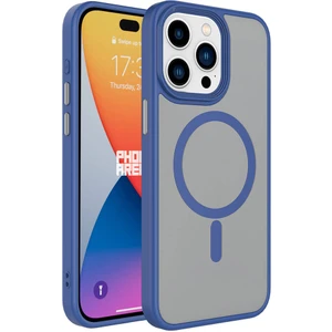 Apple iPhone 15 Pro Max Kılıf Mat Arka Yüzey Wireless Şarj Özellikli Zore Flet Magsafe Kapak-Mavi