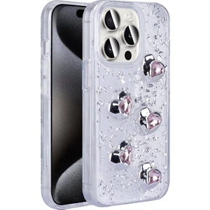 Apple iPhone 15 Pro Max Kılıf Airbagli Simli Arka Yüzey Zore Işıltı Silikon Kapak-Beyaz-Kalp