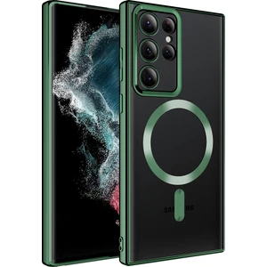 Galaxy S22 Ultra Kılıf Magsafe Wireless Şarj Özellikli Zore Setro Silikon-Koyu Yeşil