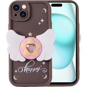 Apple iPhone 15 Plus Kılıf Kamera Korumalı Figür Tasarımlı Zore Kapya Kapak-Koyu Kahve