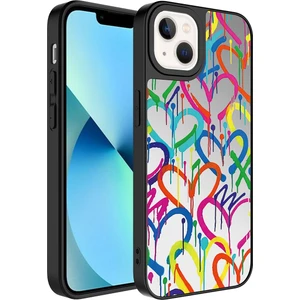 Apple iPhone 13 Kılıf Aynalı Desenli Kamera Korumalı Parlak Zore Mirror Kapak-Kalp