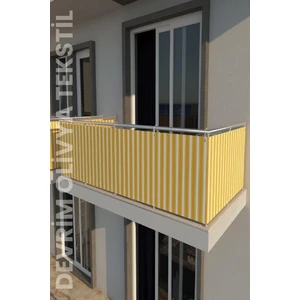 Devrim Çeyiz Tekstil Sarı-Beyaz Dört Tarafı Bağcıklı Balkon Demiri Perdesi