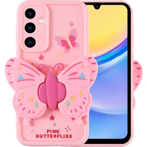 Galaxy A15 Kılıf Kamera Korumalı Figür Tasarımlı Zore Kapya Kapak-Pembe Açık