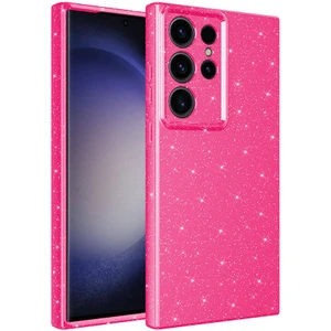 Galaxy S24 Ultra Kılıf Kamera Korumalı Simli Lüks Zore Koton Kapak-Pembe Koyu