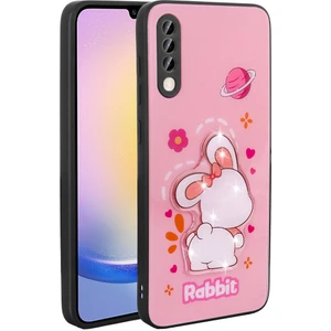 Galaxy A70 Kılıf Parlayan Kabartmalı Ikonik Figürlü Zore Amas Silikon Kapak-Pembe