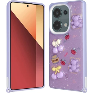 Xiaomi Redmi Note 13 Pro 4g Kılıf Parlayan Simli Kabartma Figürlü Zore Cevze Kapak-Mor Ayı