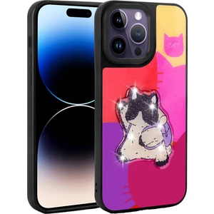 Apple iPhone 14 Pro Kılıf Parlayan Kabartmalı Ikonik Figürlü Zore Amas Silikon Kapak-Mor