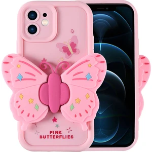 Apple iPhone 12 Kılıf Kamera Korumalı Figür Tasarımlı Zore Kapya Kapak-Pembe Açık