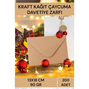 200 Adet 13 x 18 cm Kahverengi Çaycuma Kraft Zarf Düğün Davetiye Lüks Tebrik Kartı Mektup Mühür